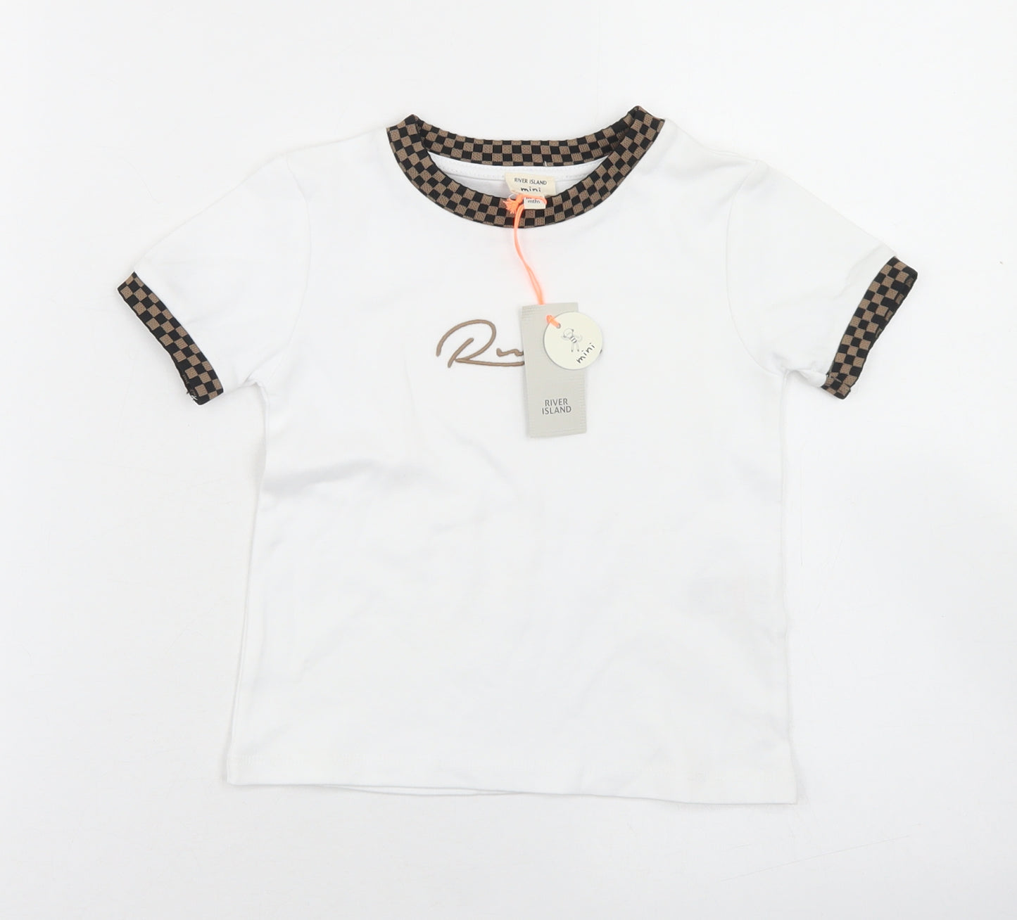 River Island Boys White  Cotton Basic T-Shirt Size 18-24 Months Crew Neck