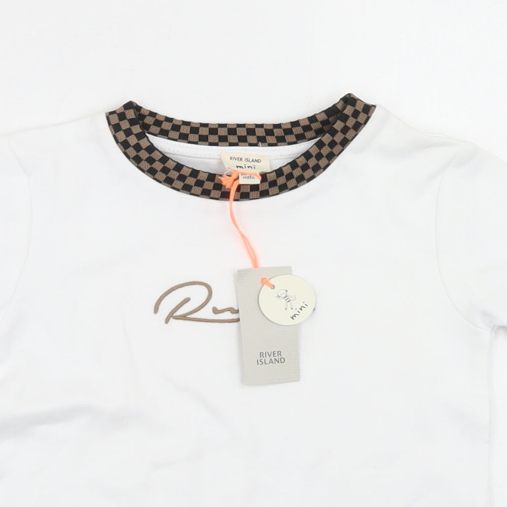 River Island Boys White  Cotton Basic T-Shirt Size 18-24 Months Crew Neck