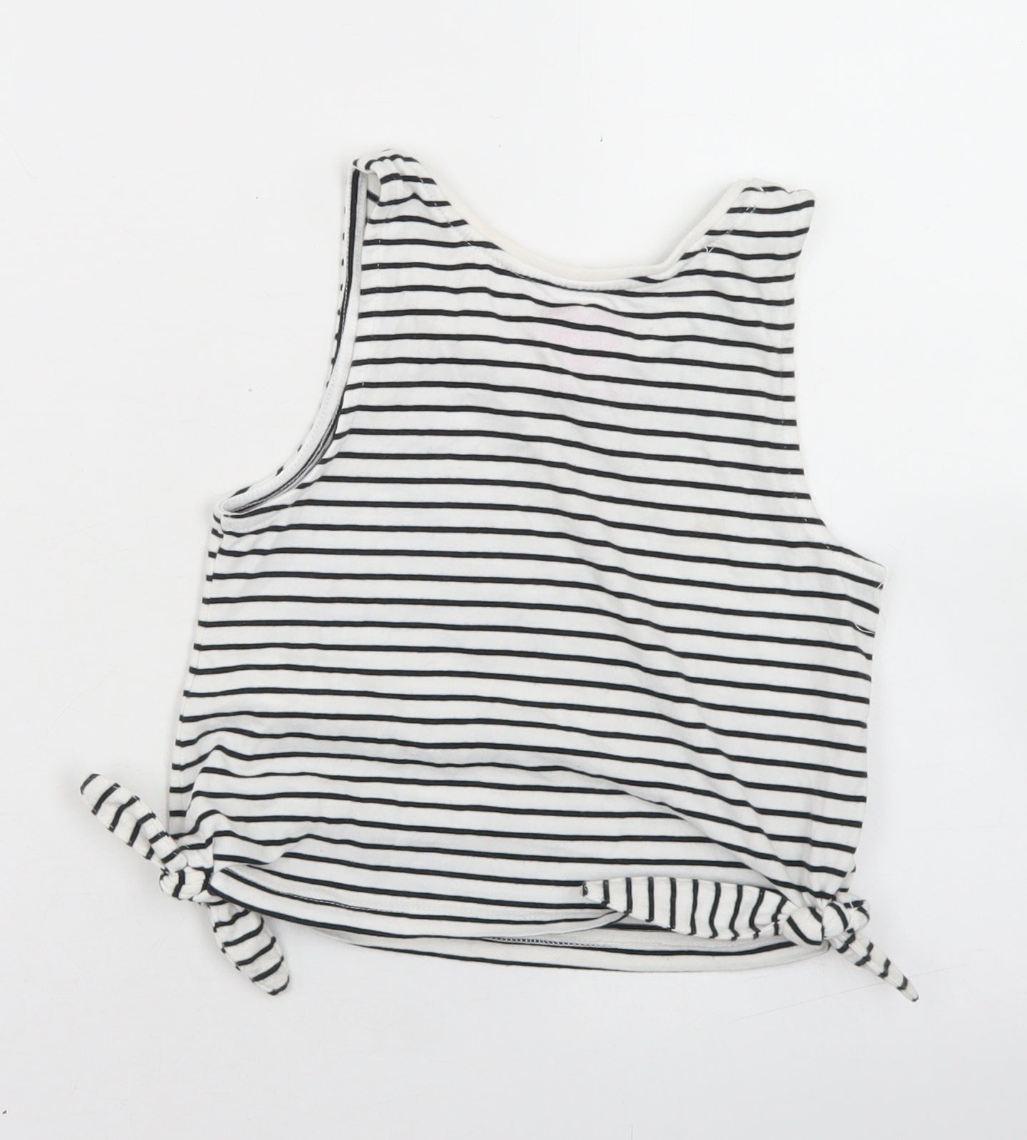 F&F Girls White Striped Cotton Cropped Tank Size 6-7 Years Round Neck  - Cactus