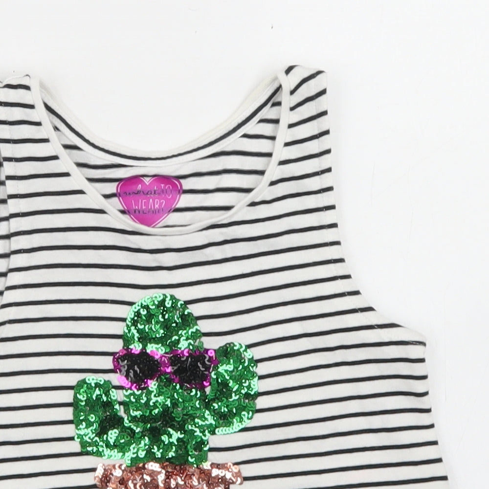 F&F Girls White Striped Cotton Cropped Tank Size 6-7 Years Round Neck  - Cactus