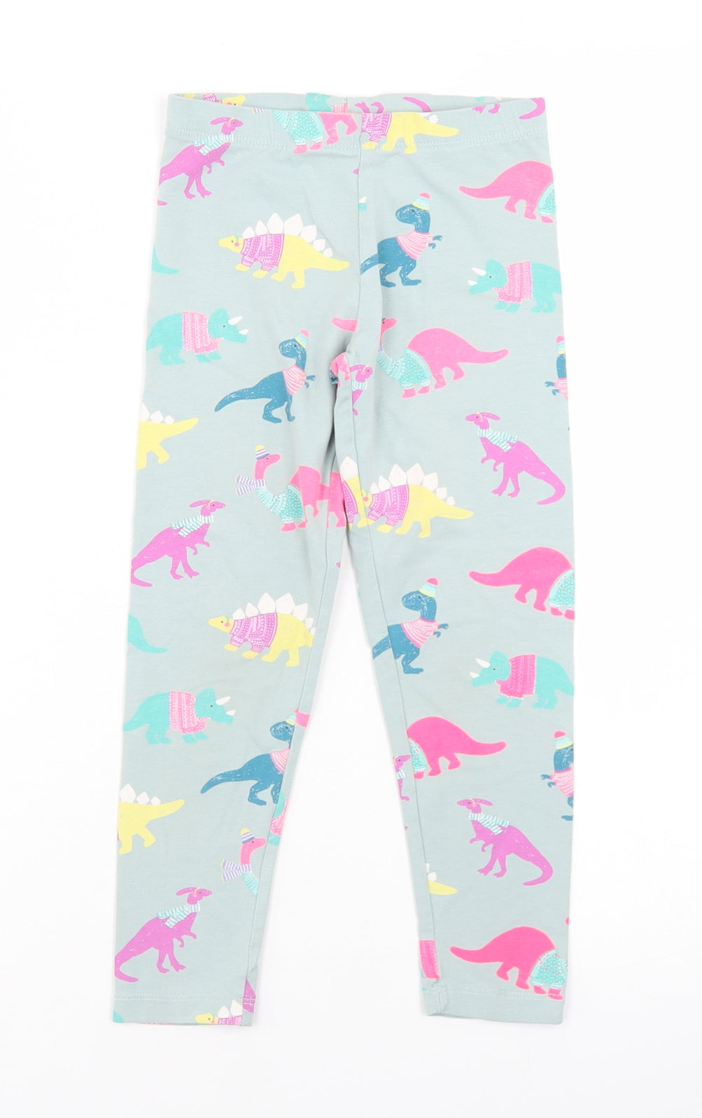 Marks and Spencer Girls Blue Geometric Cotton Jogger Trousers Size 4-5 Years  Regular  - Dinosaur LEgginge