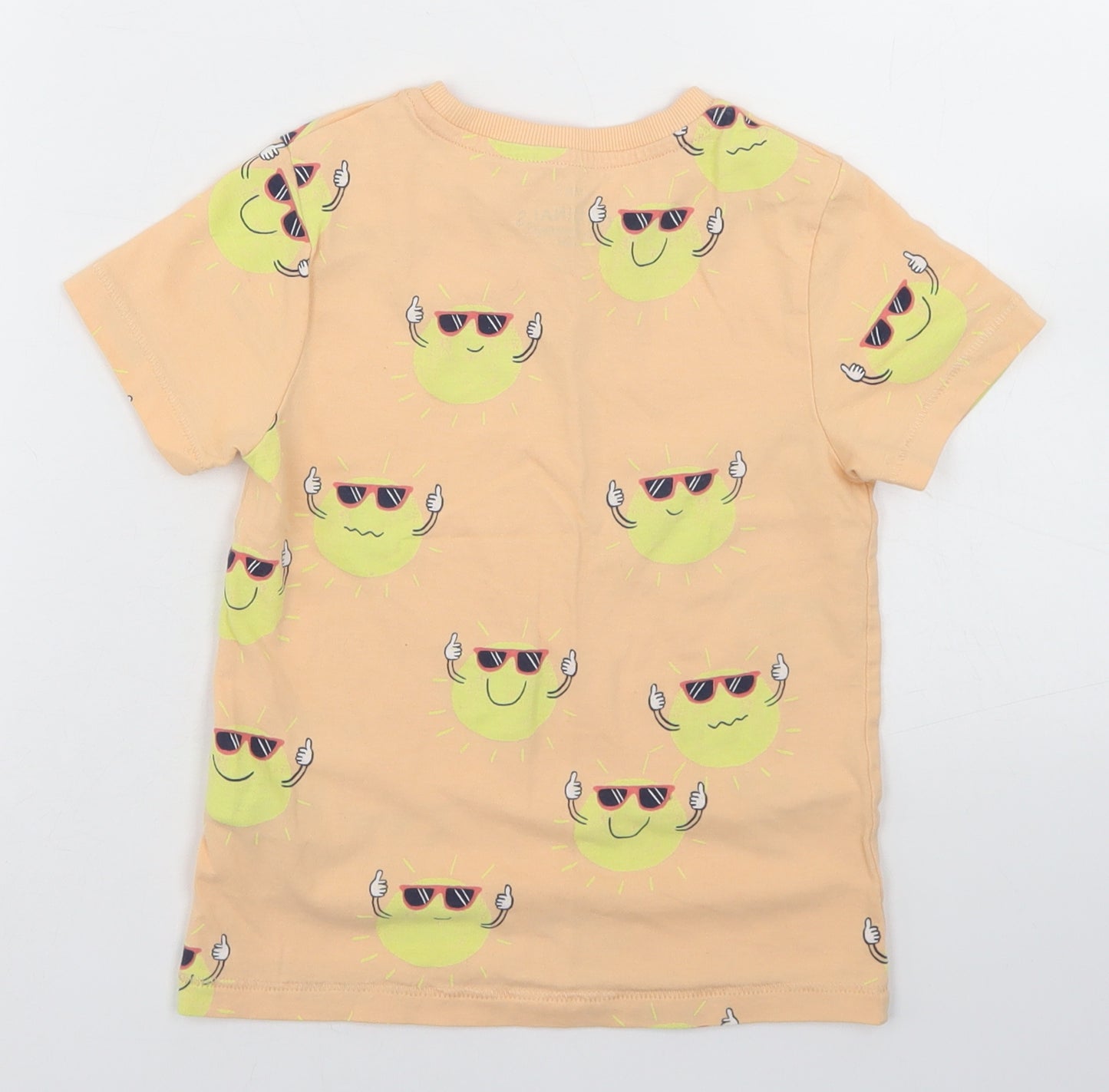 Marks and Spencer Boys Orange Geometric Cotton Basic T-Shirt Size 4-5 Years Crew Neck  - Sun Print