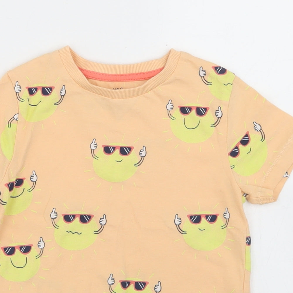 Marks and Spencer Boys Orange Geometric Cotton Basic T-Shirt Size 4-5 Years Crew Neck  - Sun Print