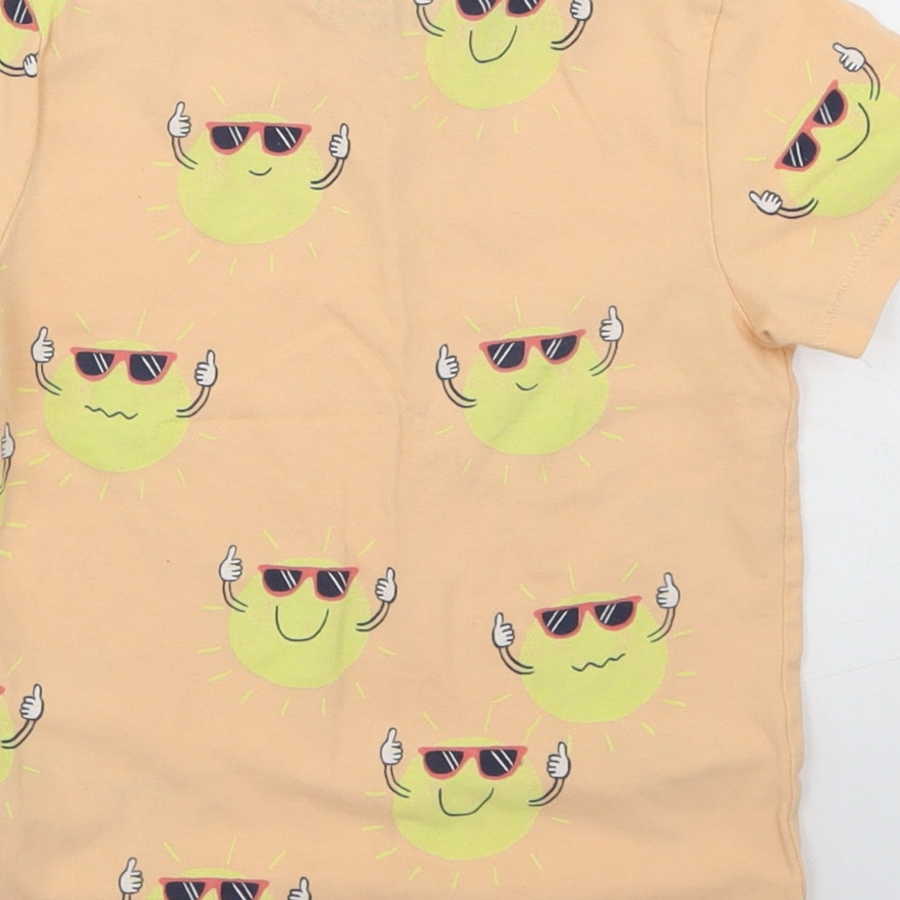 Marks and Spencer Boys Orange Geometric Cotton Basic T-Shirt Size 4-5 Years Crew Neck  - Sun Print