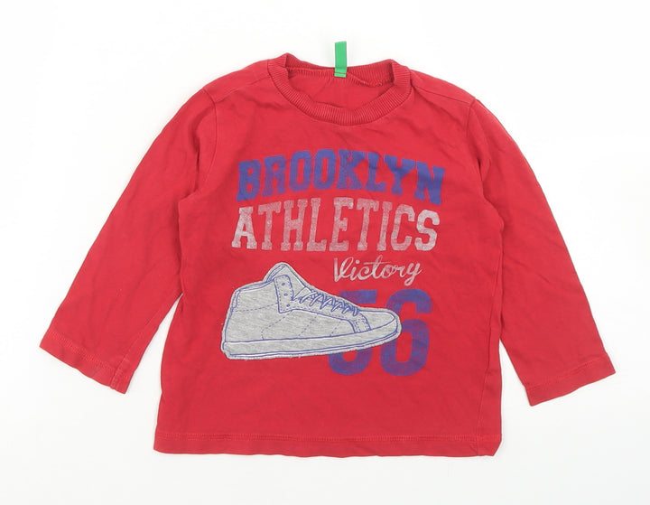 United Colors of Benetton Boys Red  Cotton Basic T-Shirt Size 12-18 Months Crew Neck  - Brooklyn