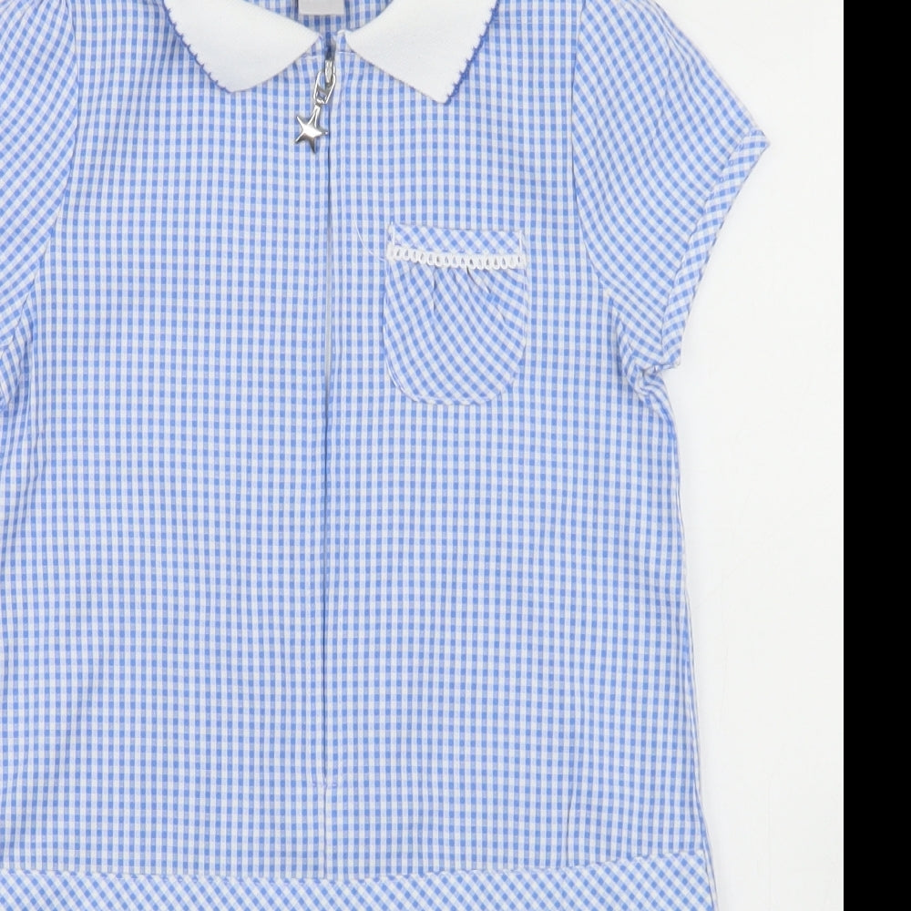 TU Girls Blue Gingham Cotton A-Line  Size 4 Years  Collared Zip