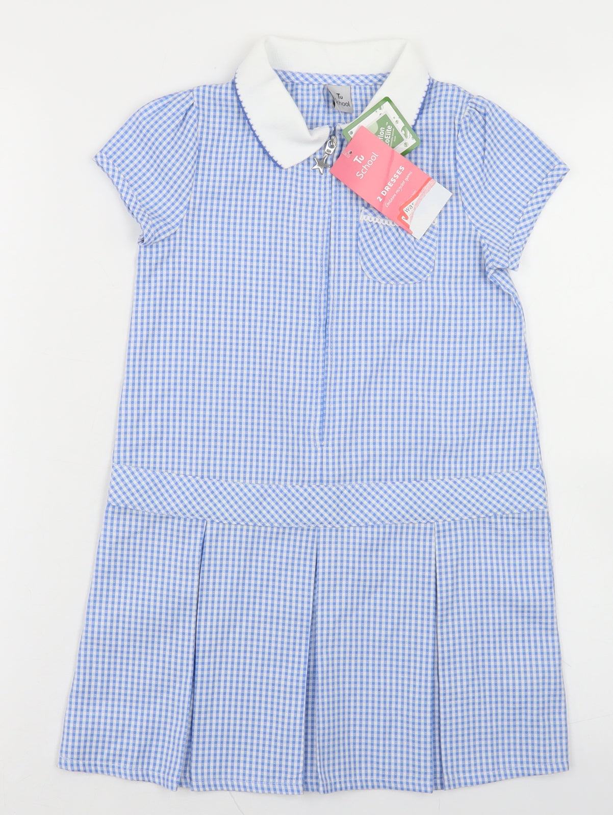 TU Girls Black Gingham Cotton A-Line  Size 4 Years  Collared Zip