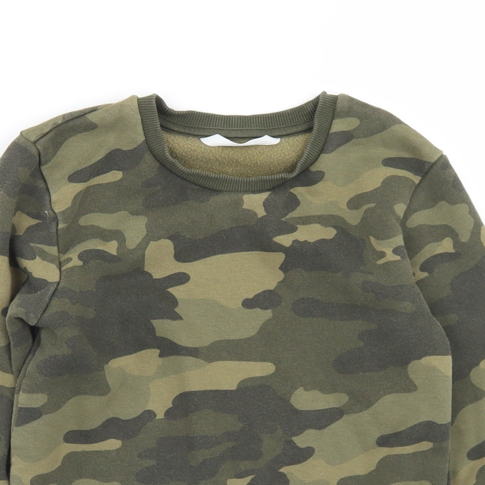 Marks and Spencer Boys Green Camouflage Cotton Pullover Sweatshirt Size 6-7 Years