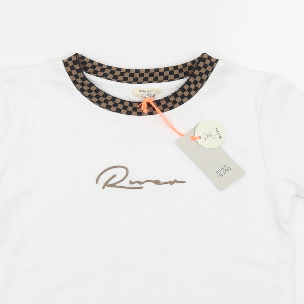 River Island Boys White  Cotton Basic T-Shirt Size 4-5 Years Crew Neck