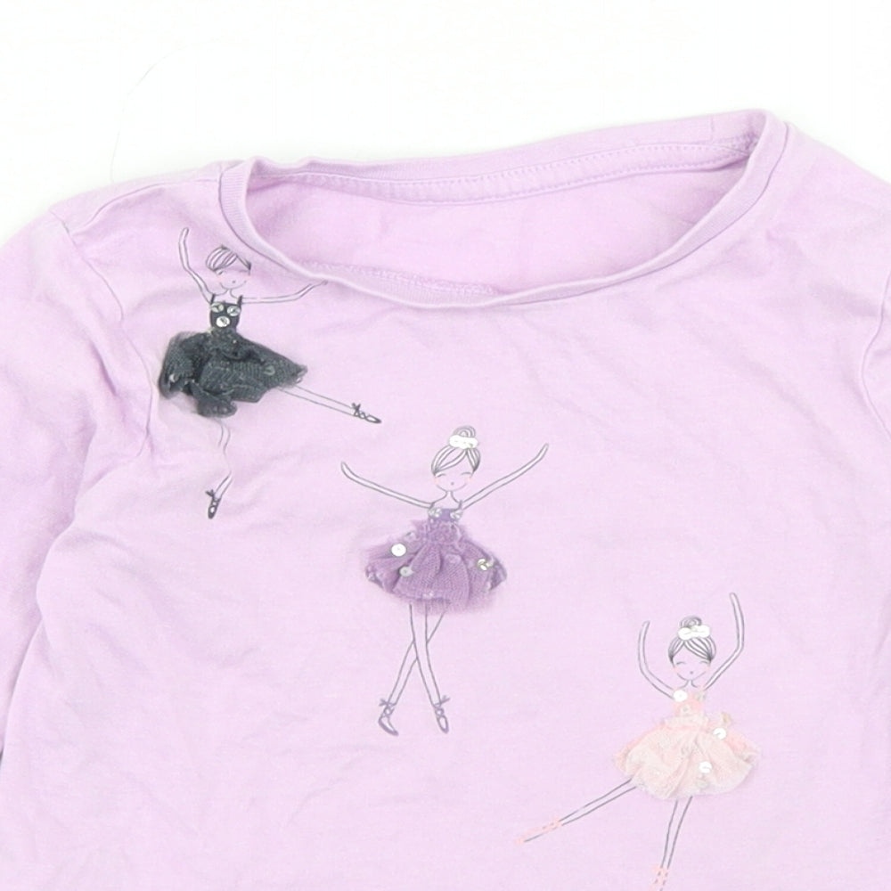 Dunnes Stores Girls Purple  Cotton Basic T-Shirt Size 3-4 Years Crew Neck  - Ballet Dancers