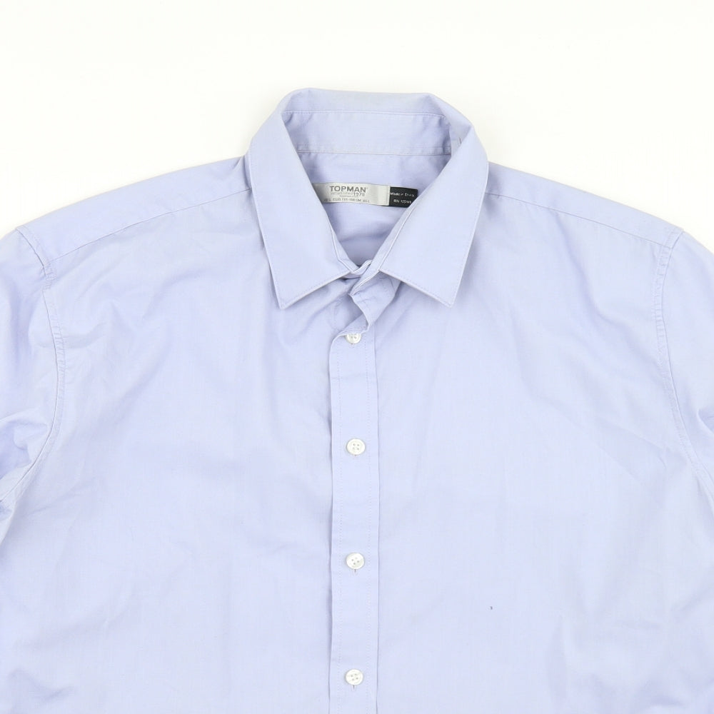 Topman Mens Blue  Polyester  Dress Shirt Size L Collared Button