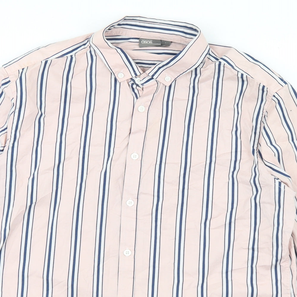 ASOS Mens Pink Striped Cotton  Button-Up Size L Collared Button