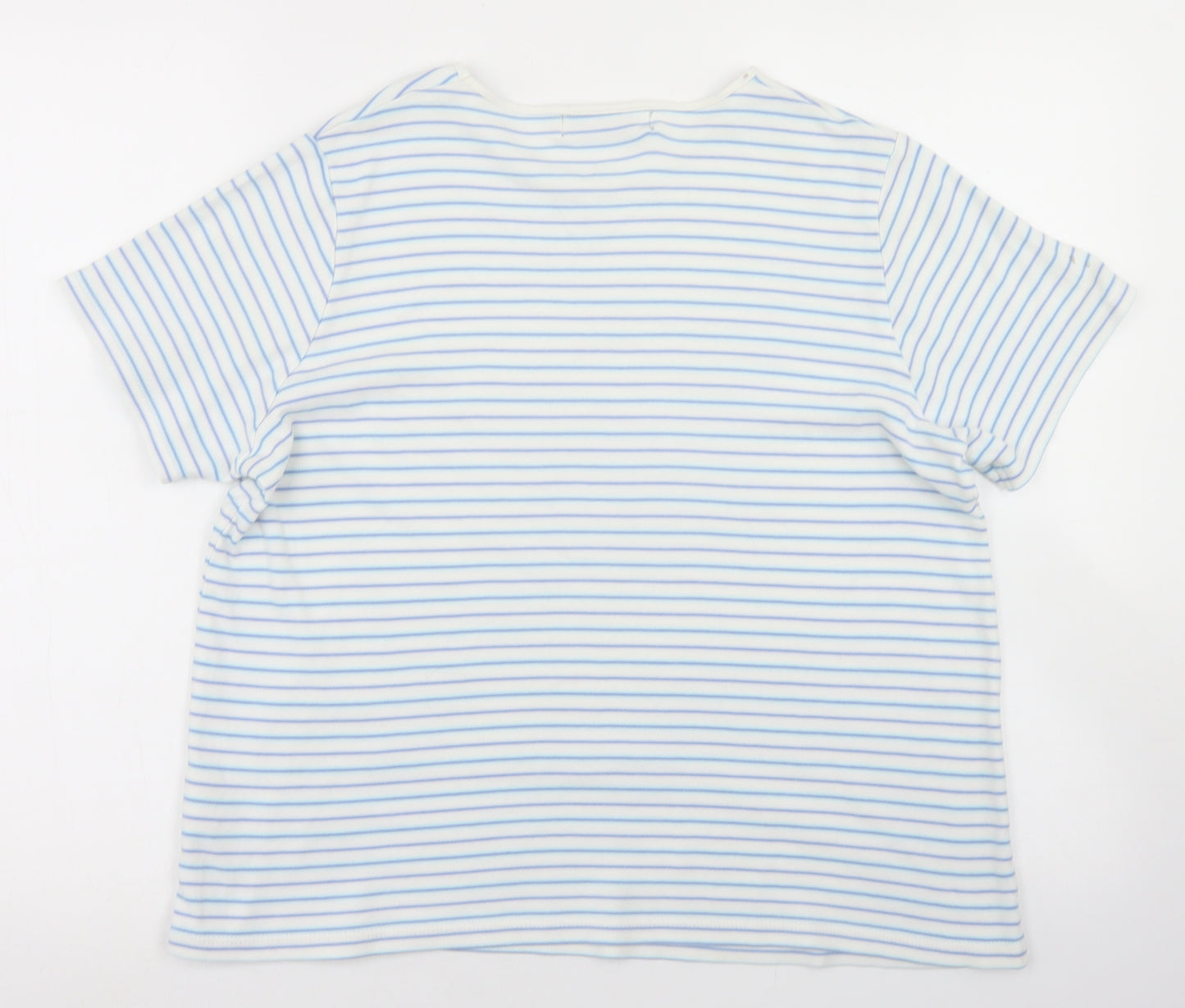 EWM Womens Blue Striped Cotton Basic T-Shirt Size 18 V-Neck