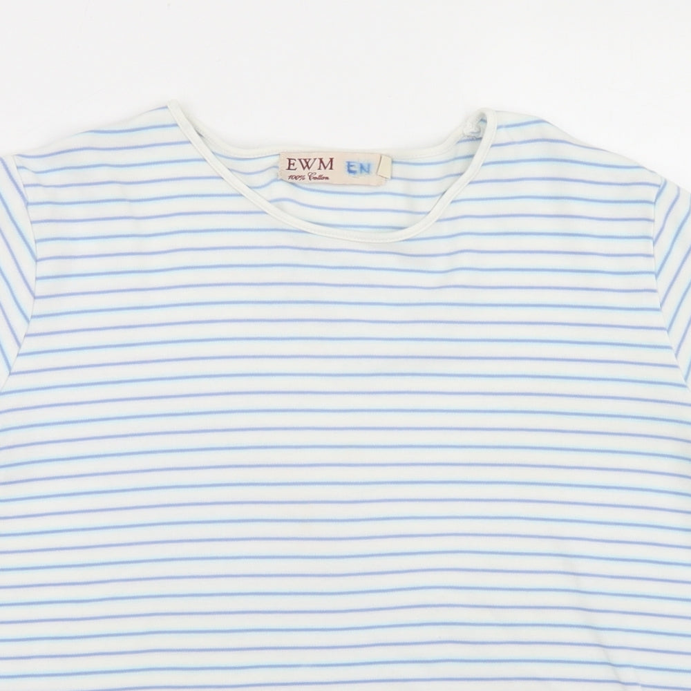 EWM Womens Blue Striped Cotton Basic T-Shirt Size 18 V-Neck