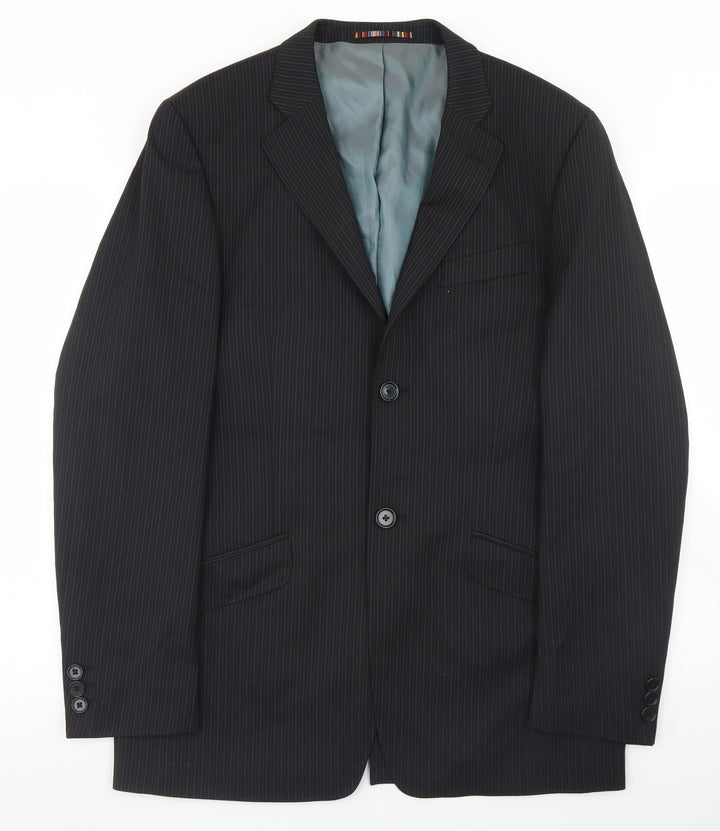River Island Mens Black Striped Wool Jacket Blazer Size 38