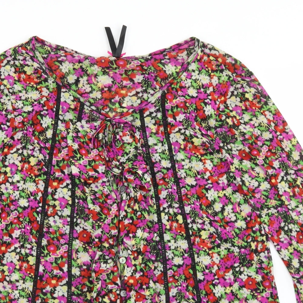 NEXT Womens Multicoloured Floral Nylon Basic Blouse Size 18 Round Neck