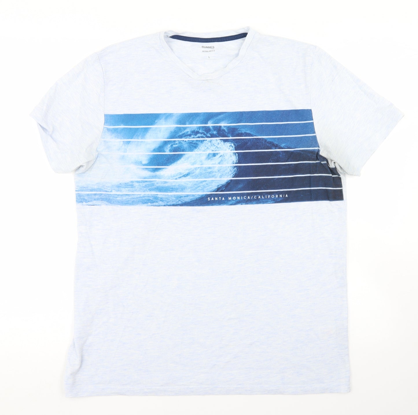 Dunnes Stores Mens Blue  Cotton  T-Shirt Size L Crew Neck  - Santa Monica