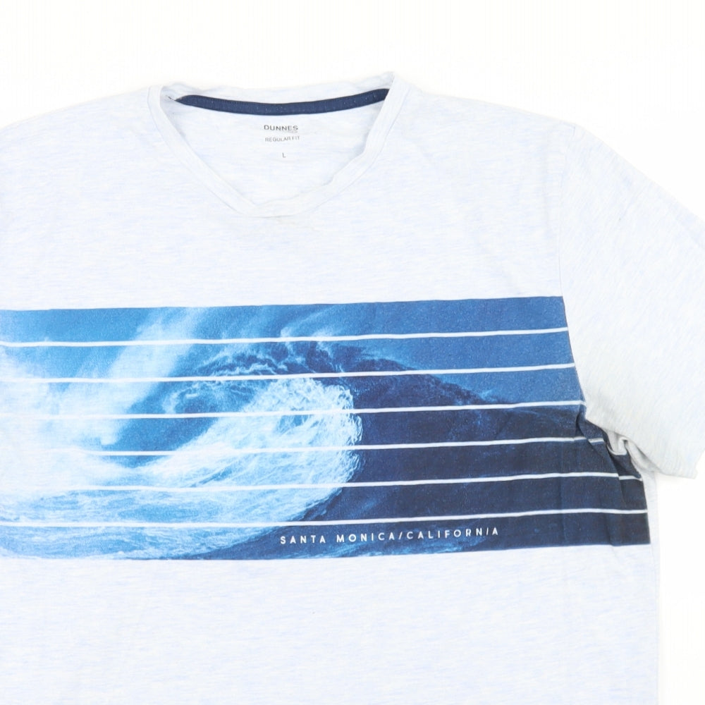 Dunnes Stores Mens Blue  Cotton  T-Shirt Size L Crew Neck  - Santa Monica