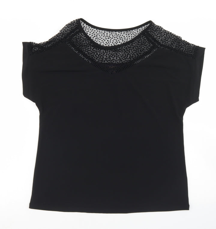 Amaryllis Womens Black  Polyester Basic Blouse Size 10 Round Neck