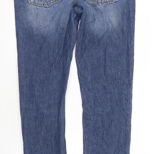 River Island Mens Blue  Cotton Straight Jeans Size 34 in L34 in Regular Button