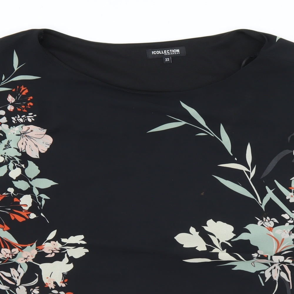 Debenhams Womens Black Floral Polyester Basic Blouse Size 22 Round Neck