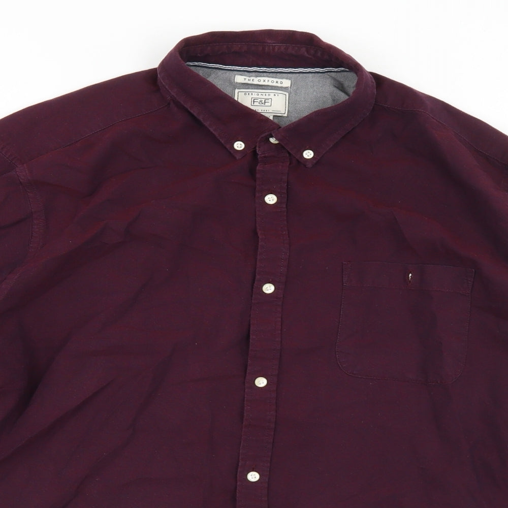 F&F Mens Purple  Cotton  Button-Up Size XL Collared Button