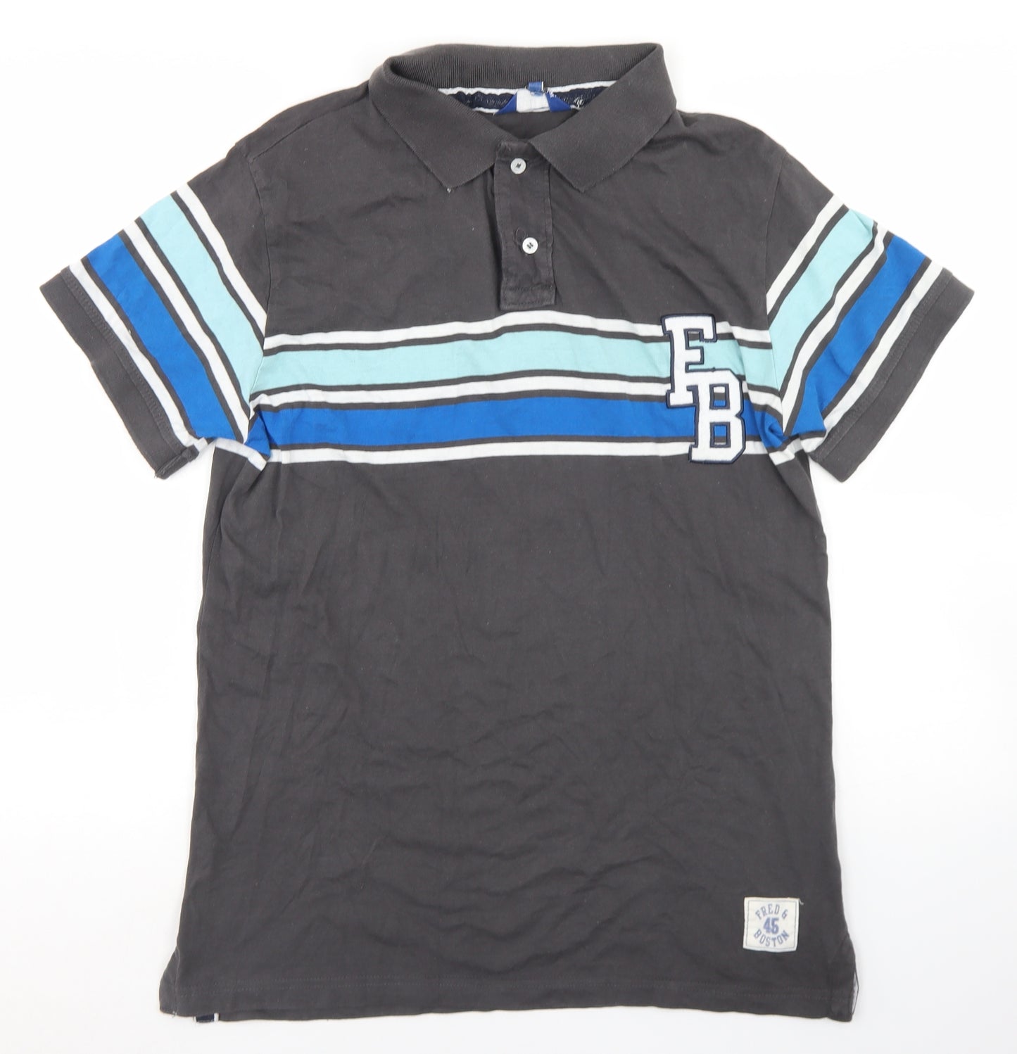 Fred & Boston Mens Grey Striped Cotton  Polo Size XL Collared Button