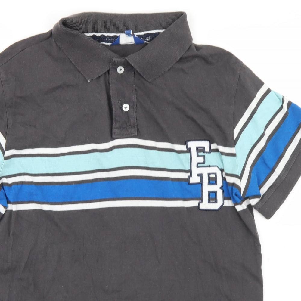 Fred & Boston Mens Grey Striped Cotton  Polo Size XL Collared Button