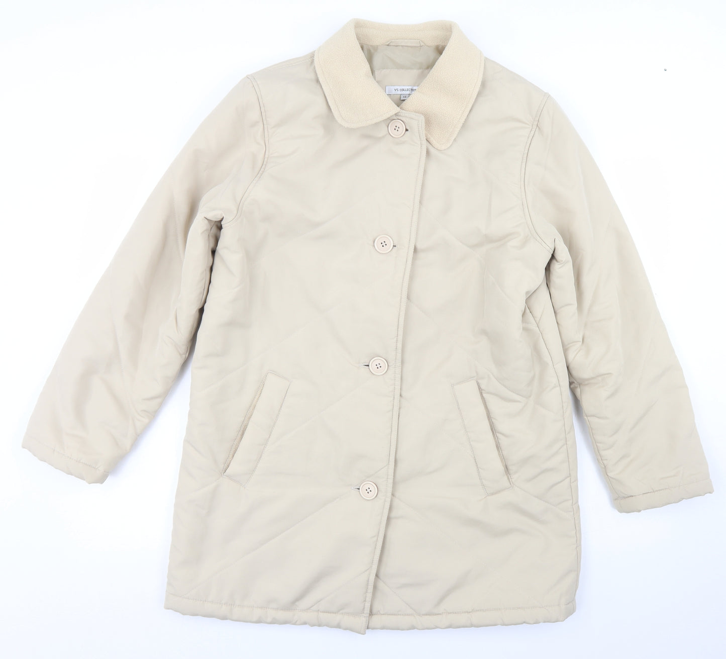 VS Collection Womens Beige   Quilted Coat Size 14  Button