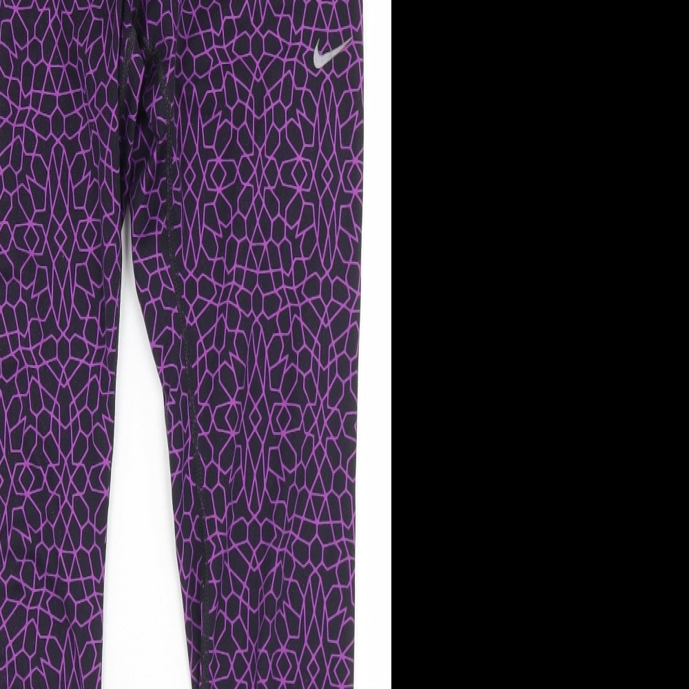 Nike Womens Purple Geometric Polyester Compression Leggings Size M L27 in Regular
