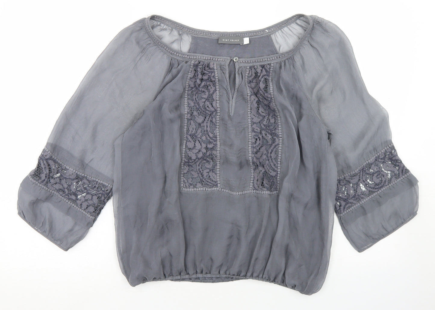 Mint Velvet Womens Grey  Silk Basic Blouse Size 12 Round Neck