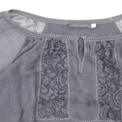 Mint Velvet Womens Grey  Silk Basic Blouse Size 12 Round Neck