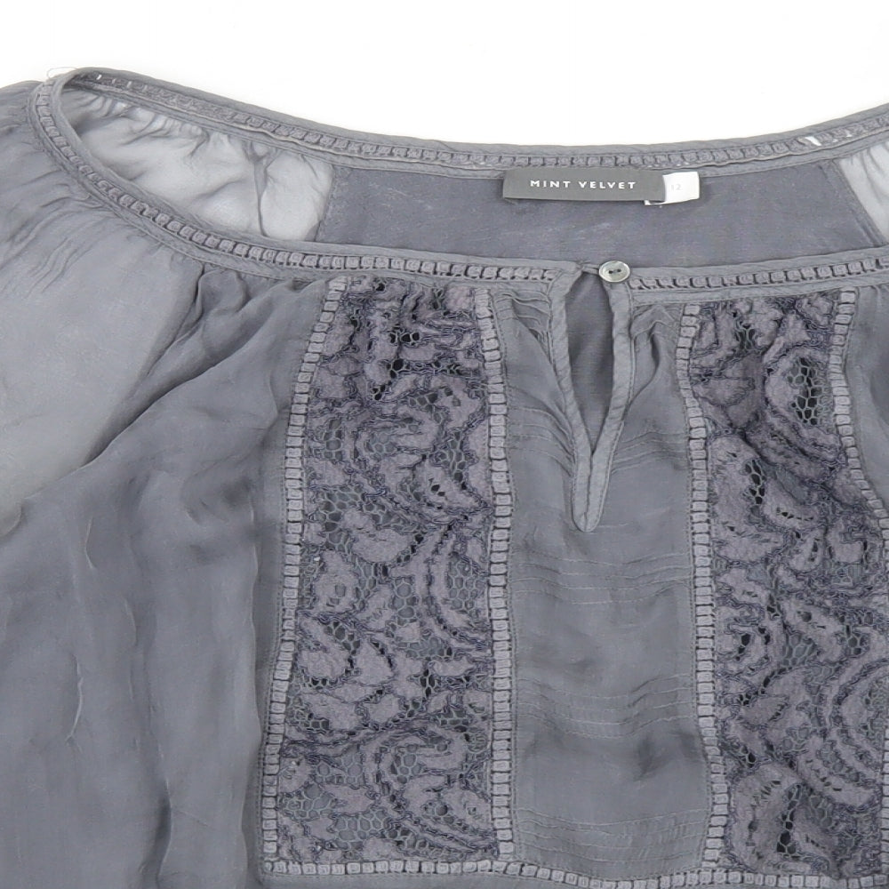 Mint Velvet Womens Grey  Silk Basic Blouse Size 12 Round Neck