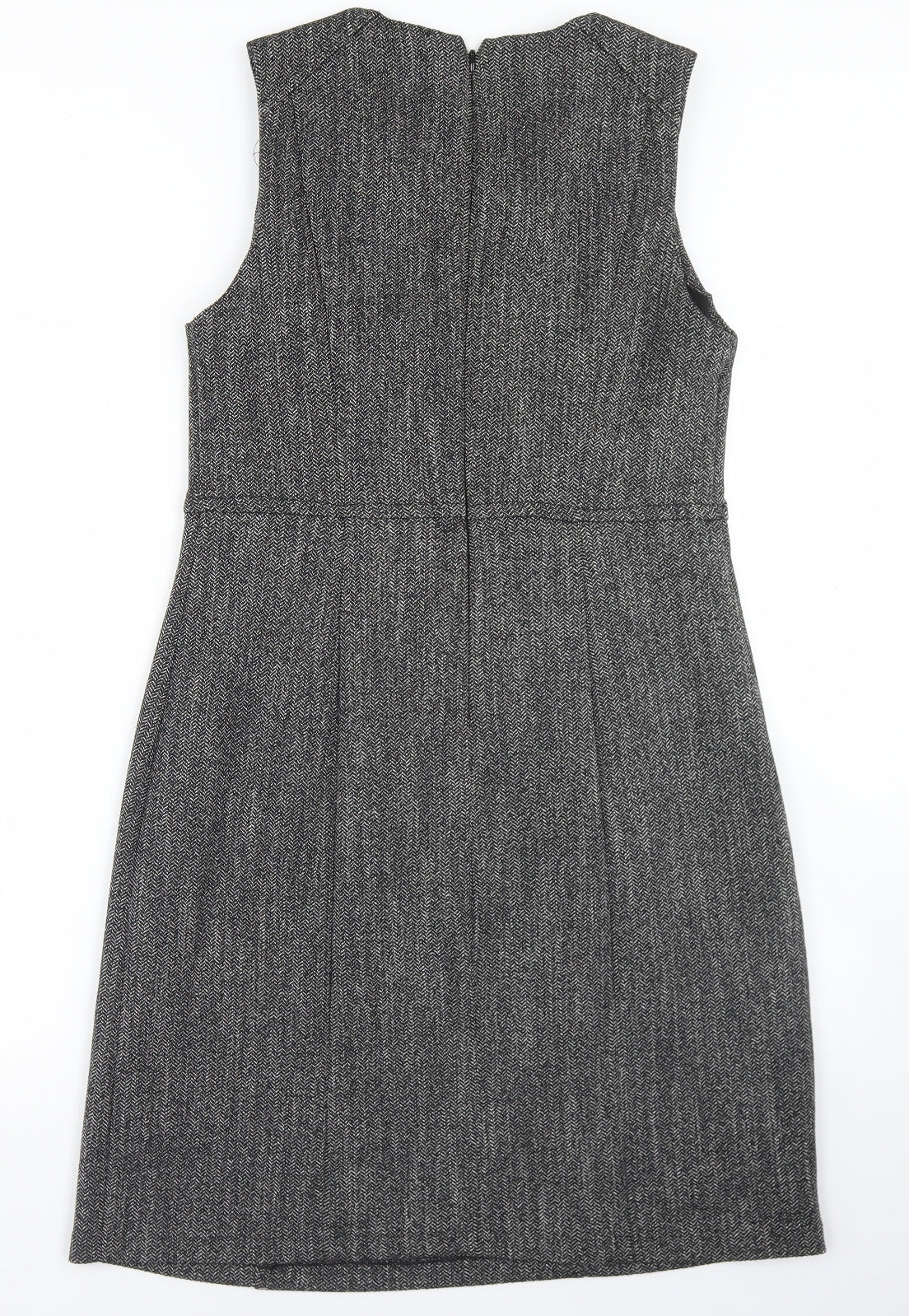 NEXT Womens Grey Herringbone Polyester Pencil Dress  Size 16  Round Neck Zip