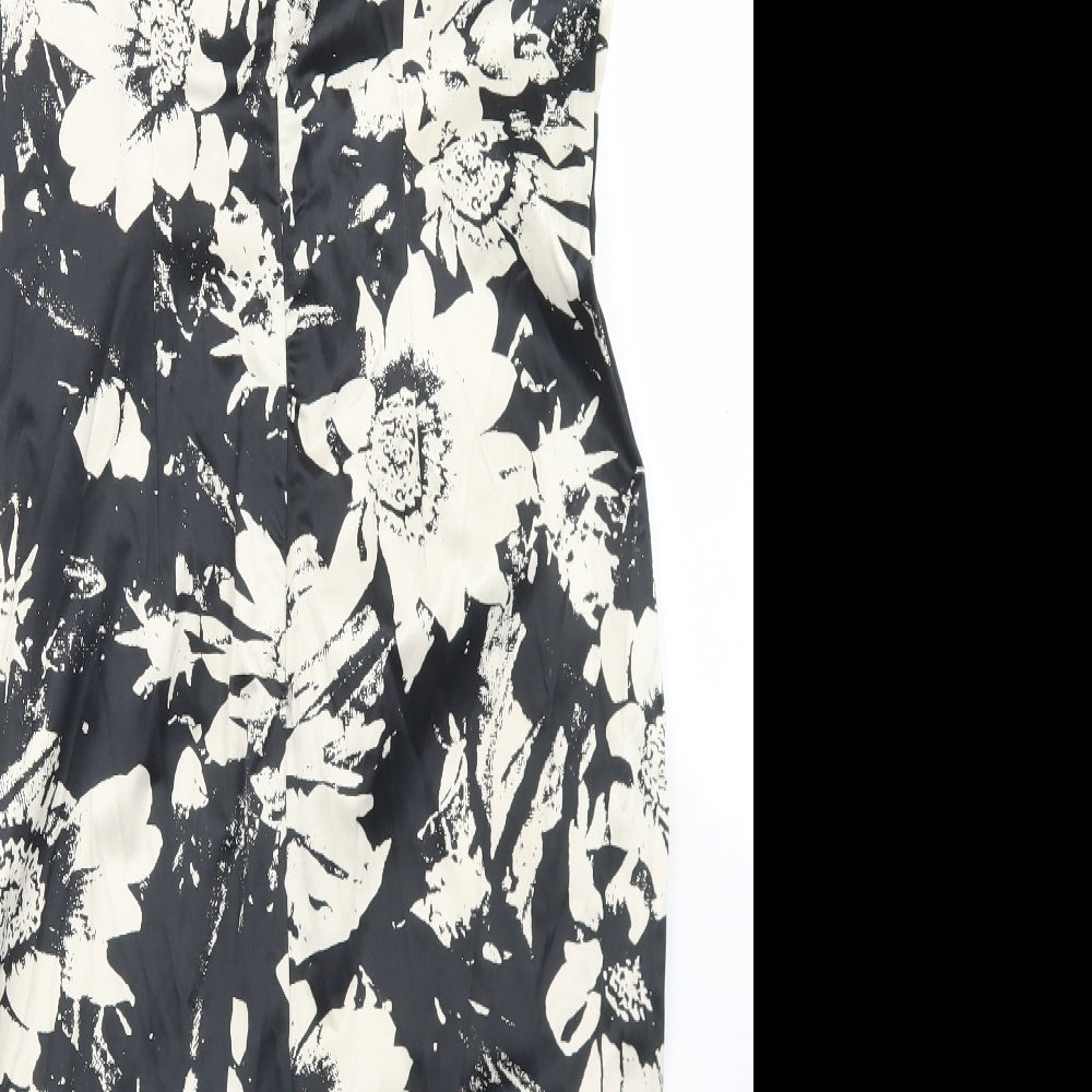 F&F Womens Black Floral Polyester Shift  Size 14  Round Neck Zip