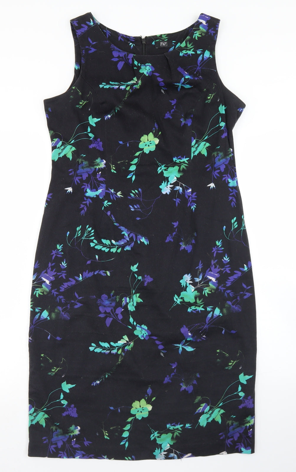 F&F Womens Black Floral Cotton Pencil Dress  Size 14  Round Neck