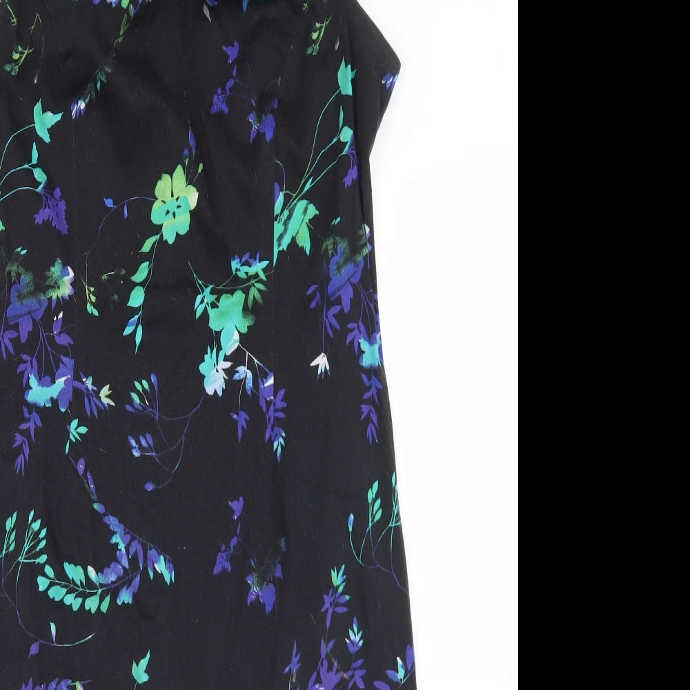 F&F Womens Black Floral Cotton Pencil Dress  Size 14  Round Neck