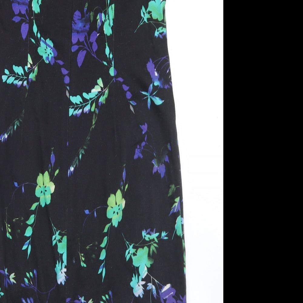 F&F Womens Black Floral Cotton Pencil Dress  Size 14  Round Neck
