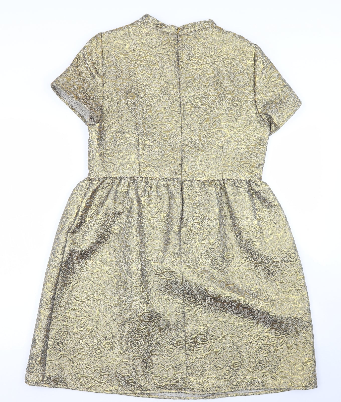Marks and Spencer Womens Gold Paisley Cotton Skater Dress  Size 14  Crew Neck Zip