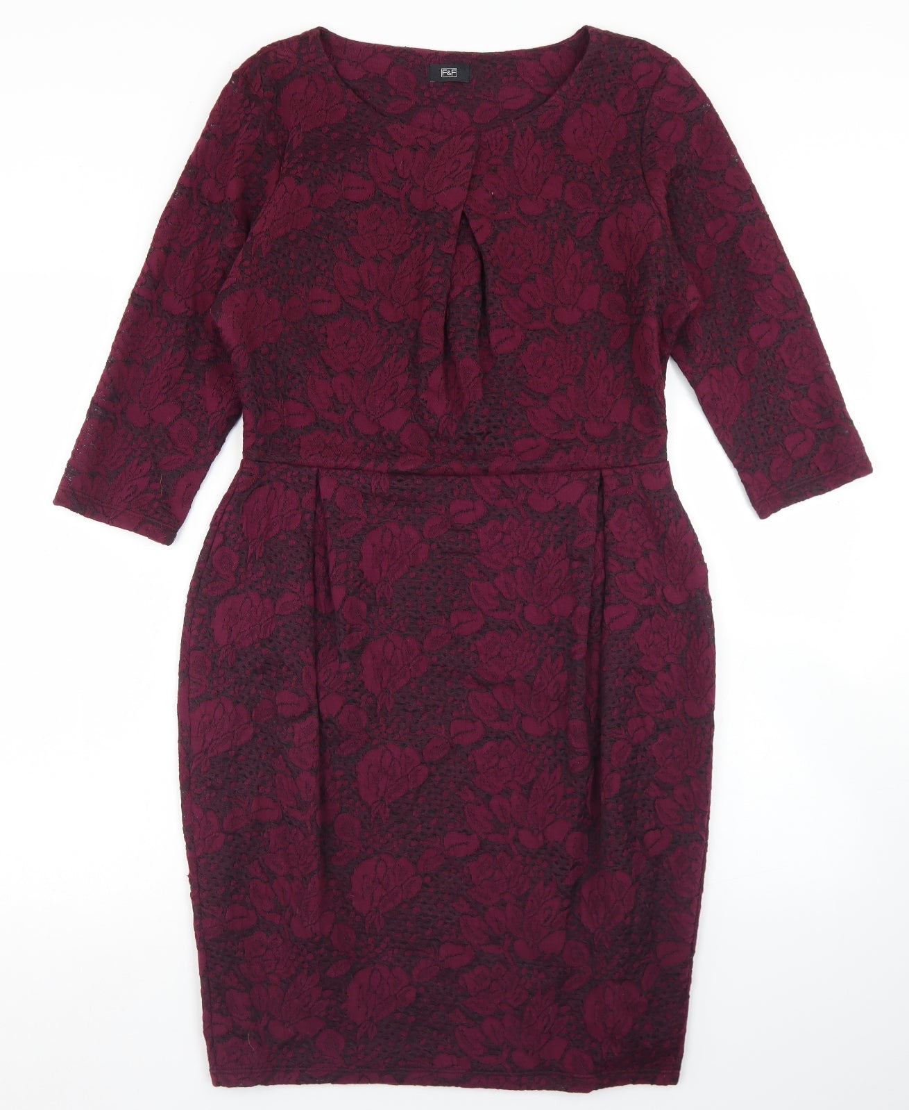 F&F Womens Purple Floral Cotton Pencil Dress  Size 14  Round Neck