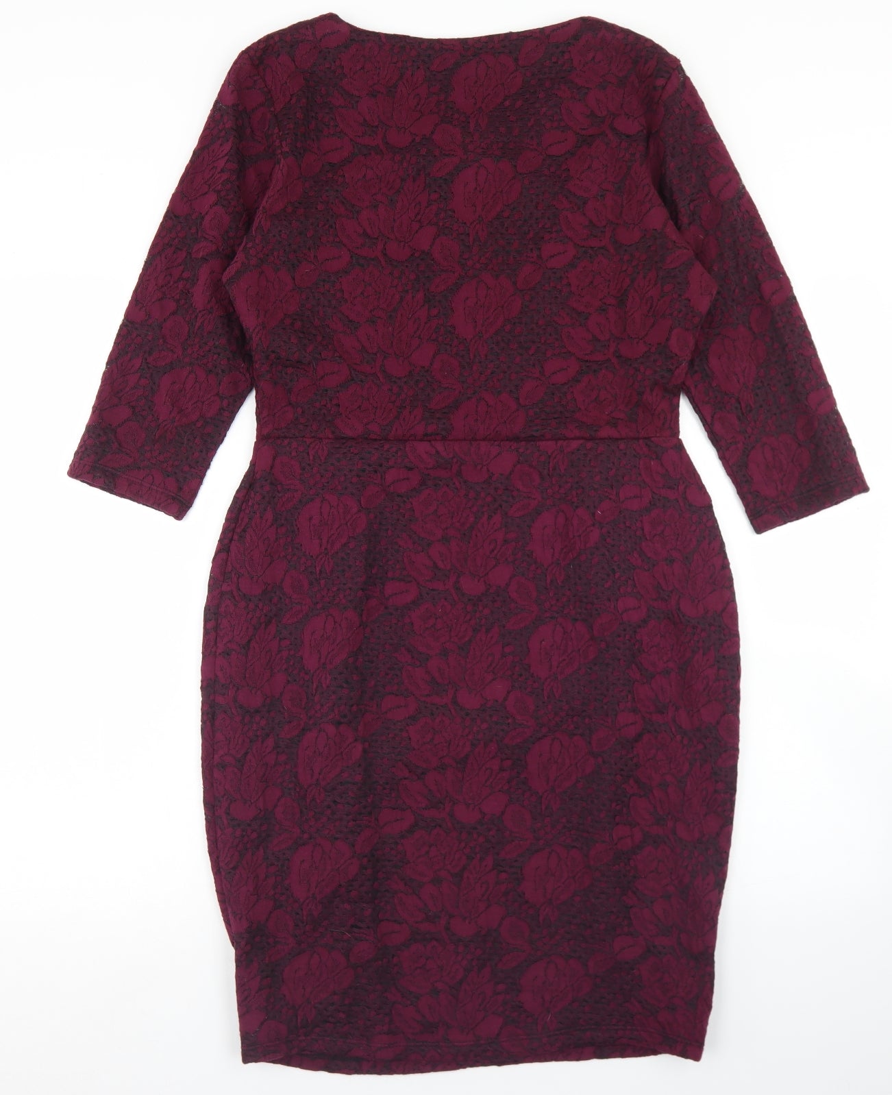 F&F Womens Purple Floral Cotton Pencil Dress  Size 14  Round Neck