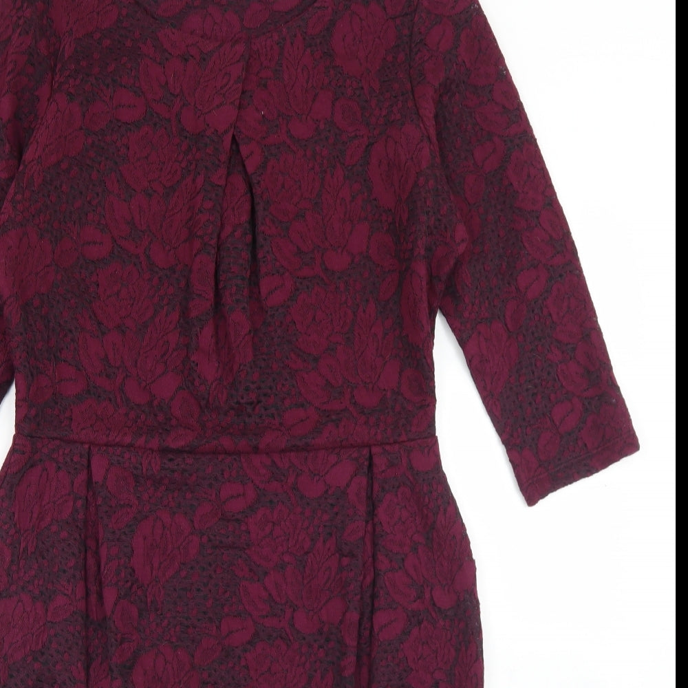 F&F Womens Purple Floral Cotton Pencil Dress  Size 14  Round Neck
