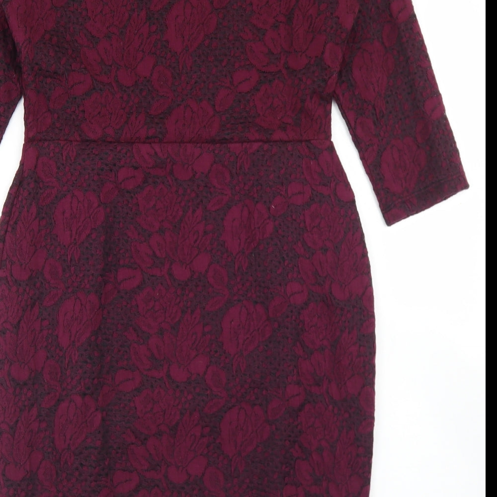 F&F Womens Purple Floral Cotton Pencil Dress  Size 14  Round Neck