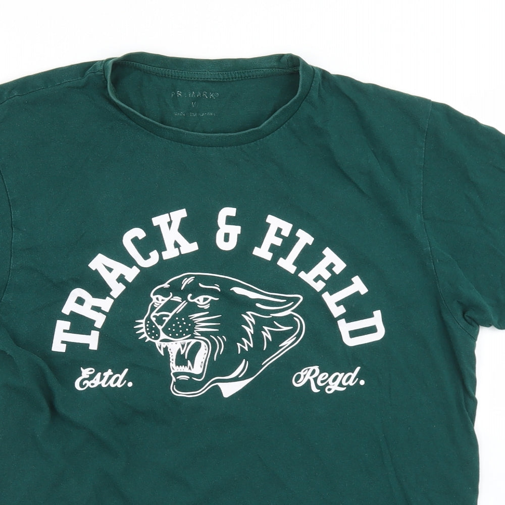 Primark Womens Green  Cotton Basic T-Shirt Size M Crew Neck - Track & Field