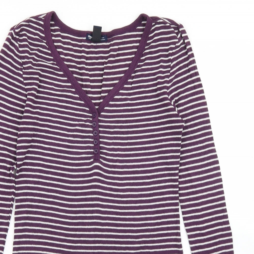 Gap Womens Purple Striped Viscose Basic T-Shirt Size S V-Neck