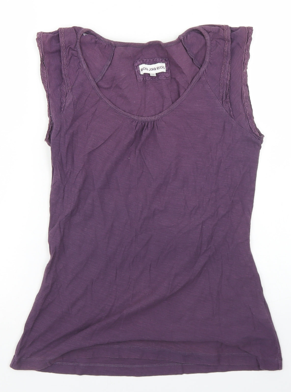 Debenhams Womens Purple  Cotton Basic T-Shirt Size 12 Round Neck
