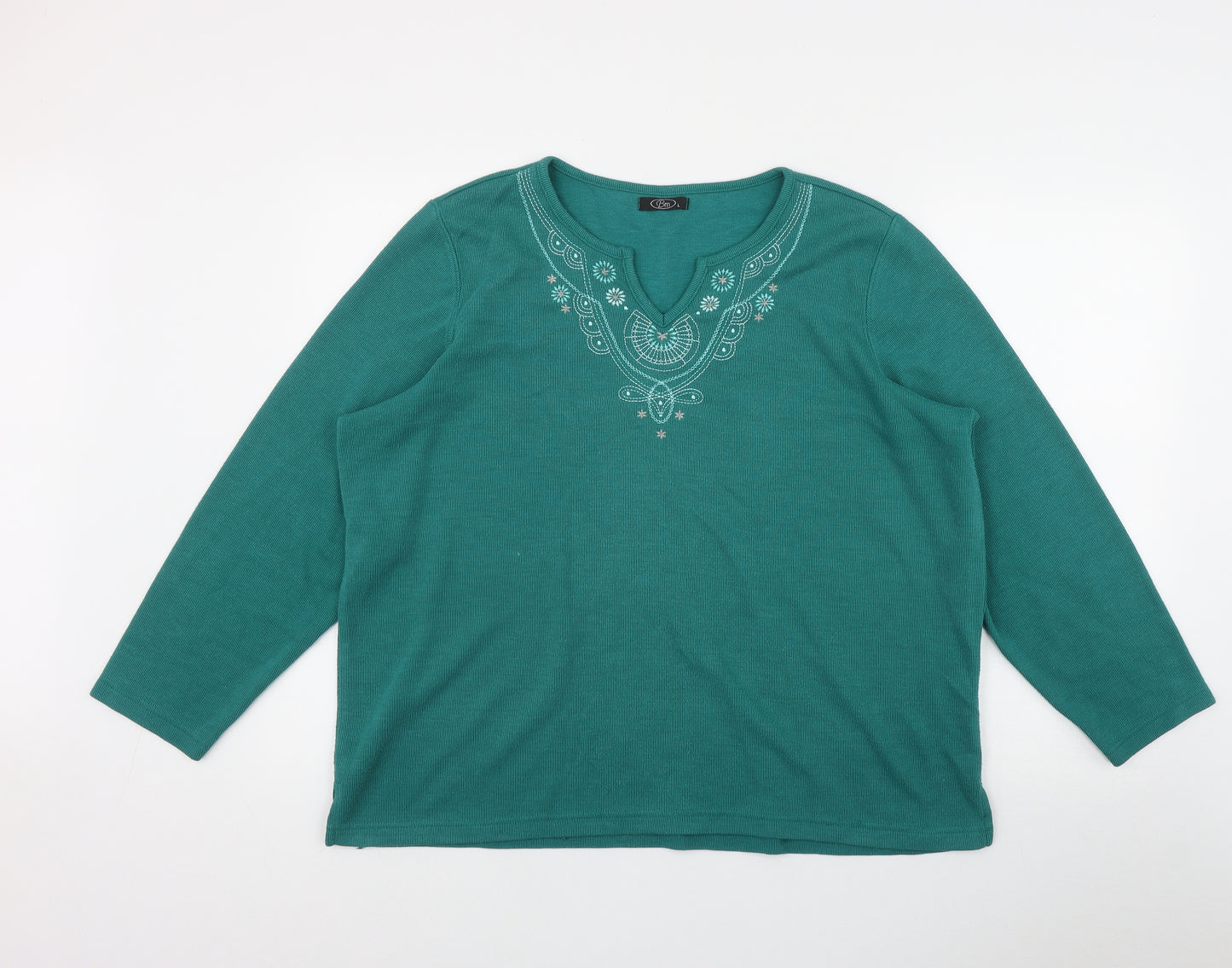 BM Womens Green  Polyester Basic T-Shirt Size L V-Neck