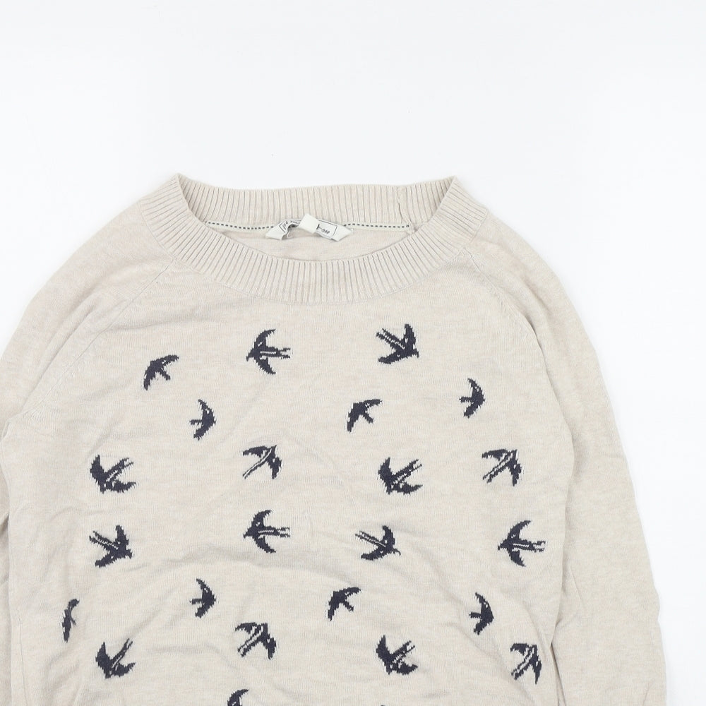Fat Face Womens Beige Round Neck Geometric Acrylic Pullover Jumper Size 10   - Swallow Print