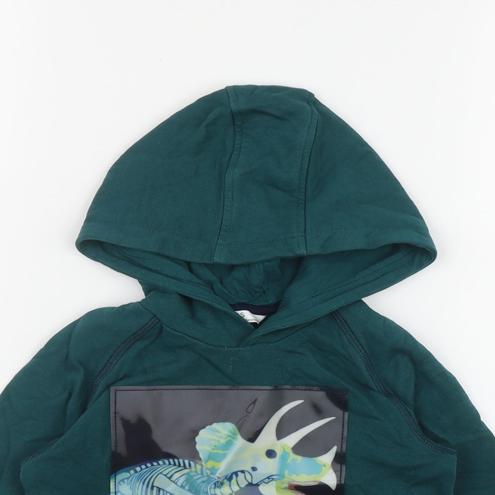 Marks and Spencer Boys Green  Cotton Pullover Hoodie Size 3-4 Years  Pullover - Dinosaur