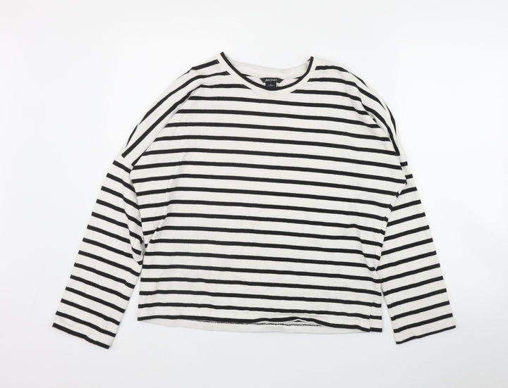 Monki Womens White Round Neck Striped Cotton Pullover Jumper Size XS